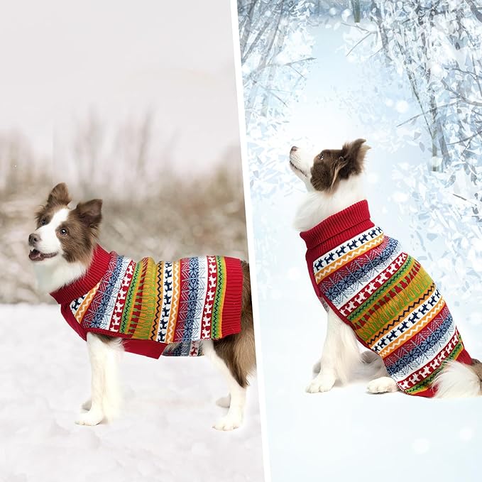 Mihachi Dog Sweater - Winter Coat Apparel Clothes with Colorful Stripes for Cold Weather