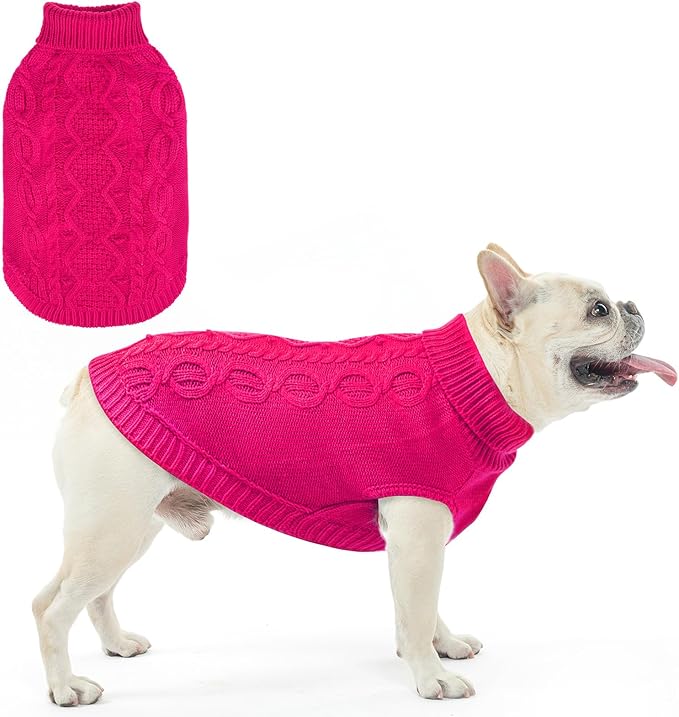 SCENEREAL Knitted Dog Sweater for Large Medium Small Dogs, Cat Dog Winter Coat Warm Sweatershirts Outfits, Classic Pet Clothes with Leash Hole, Soft Pet Knitwear Apparel for Girls Boys, Rose Red M