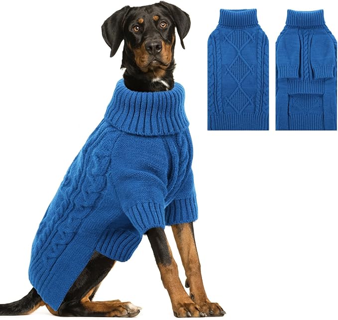 ASENKU Knitted Dog Sweater, Pullover Big Thermal Dog Winter Sweater, Turtleneck Doggy Sweaters for Large Medium Dogs Boy Girl,Warm Pet Sweatshirt for Maltese,Mini Dachshund,M