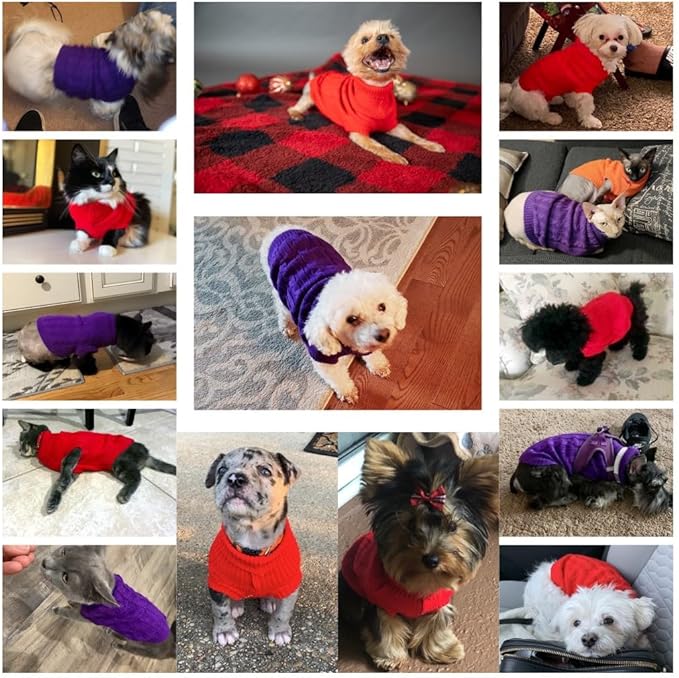 Small Dog Sweaters Knitted Pet Cat Warm Dog Sweatshirt Winter Clothes Kitten Puppy Sweater (X-Small,Red)