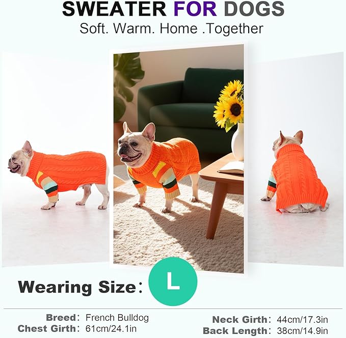 Dog Cold Sweater, Dog Sweaters Winter for Medium Dogs Girl Male, Turtleneck Warm Dogs Sweater Long Sleeve, Stretchy Christmas Doggie Sweaters Outdoor, Pet Knitwear Frenchie, Schnauzer(Orange M)