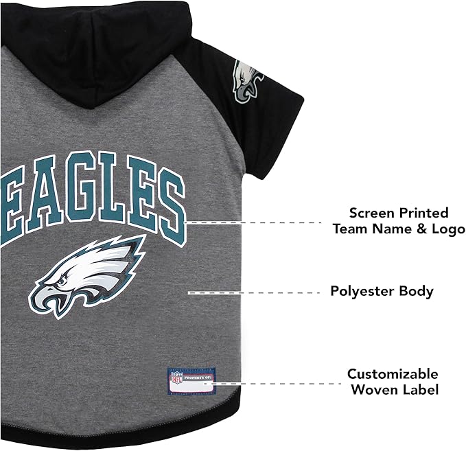 Pets First NFL Philadelphia Eagles Hoodie for Dogs & Cats. | NFL Football Licensed Dog Hoody Tee Shirt, Large| Sports Hoody T-Shirt for Pets | Licensed Sporty Dog Shirt (PHL-4044-LG)