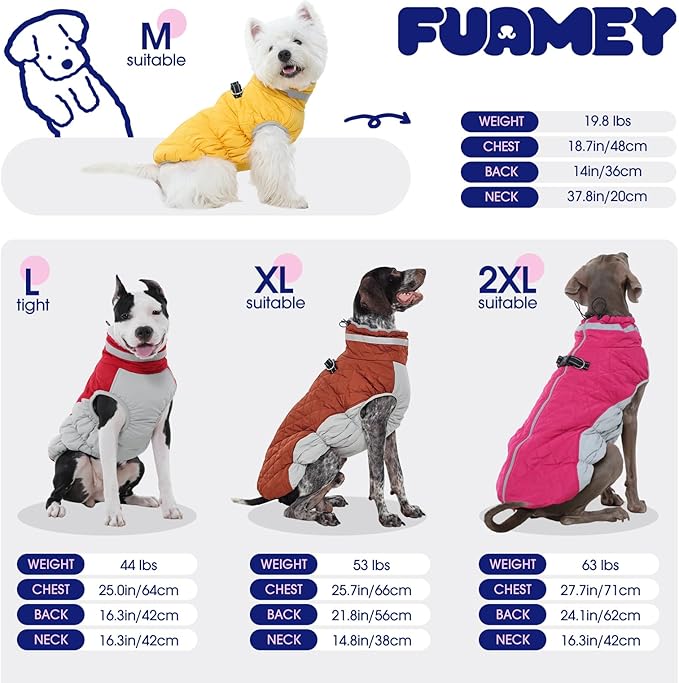 FUAMEY Dog Coat for Medium Dogs,Waterproof Dog Winter Jacket with Harness Built in Puppy Cold Weather Coats Reflective Pet Vest with Zipper Warm Fleece Dogs Snowsuit Windproof Mint Green M