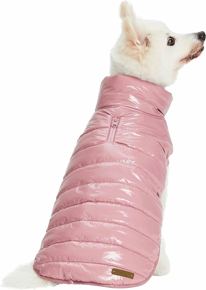 Blueberry Pet Cozy Mauve Pink Puffer Jacket – Windproof Quilted Winter Coat for Small Dogs, Size 10 (12.5" Back Length), Warm Outdoor Accessories