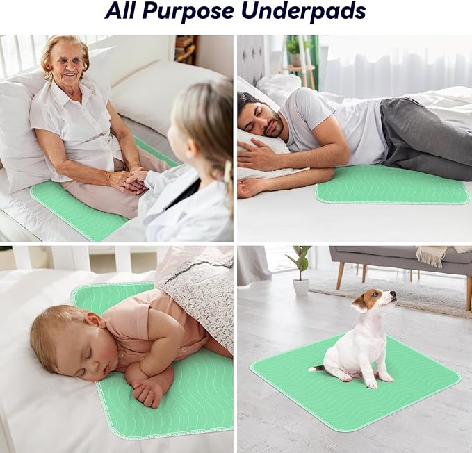 6 Pack 24” x 24” Extra Heavy Absorbency Washable Underpads, Waterproof Nursing Pads Incontinence Bed Pads, Reusable Washable Pee Pads for Dogs, Diaper Changing & Adults, Washable Puppy Pads