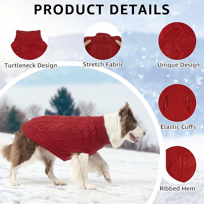 SCENEREAL Knitted Dog Sweater for Large Medium Small Dogs, Cat Dog Winter Coat Warm Sweatershirts Outfits, Classic Pet Clothes with Leash Hole, Soft Pet Knitwear Apparel for Girls Boys, Burgundy SM