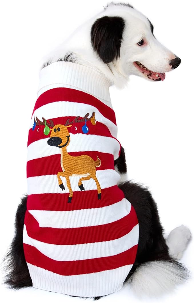 NACOCO Dog Sweater Pet Christmas Elk Bells Sweaters Halloween Reindeer for Small Dog and Cat(Red,XL)