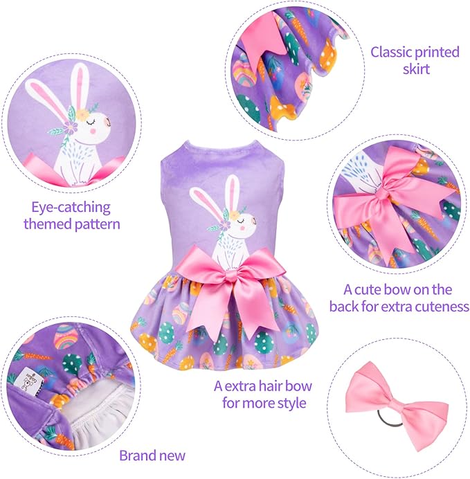 CuteBone White Rabbit Dog Easter Dress Velvet for Small Dogs Girl Eggs Skirt Puppy Purple Dresses Dog Clothes CVA19XS-D