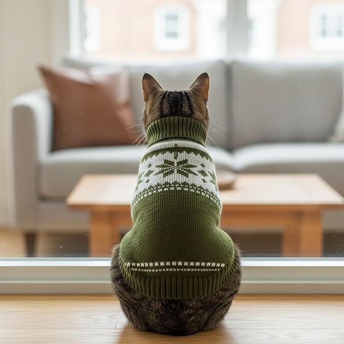 Grewear Colorful Stripes Pattern Pets Knit Sweater, Warm Comfortable Knit Sweater for Pets, Soft Cozy Winter Pet Clothes, Stylish Multi-Colored Sweater for Dogs & Cats Olive S