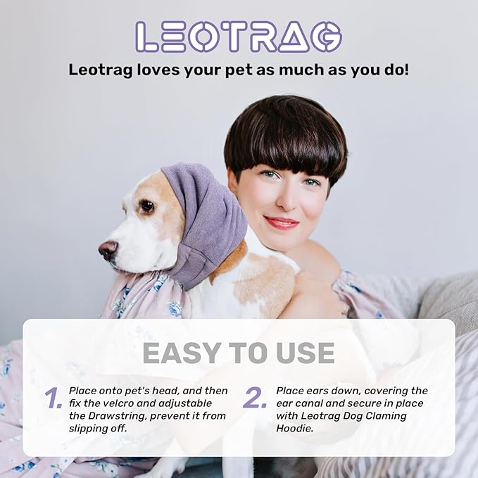 Dog Calming Hoodie, No Shake Ear Wraps for Dogs, Adjustable Dog Ear Muffs for Noise Protection, Ear Wrap Head Cover for Head Warp Anxiety Relief, Hematoma, Grooming and Force Drying