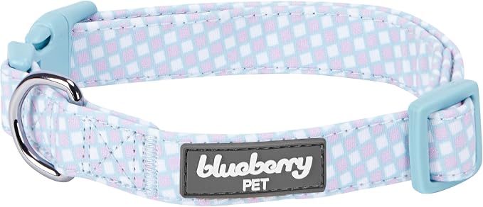 Blueberry Pet Sophisticated Pastel Blue Checker Adjustable Dog Bandana Collar with Bow Tie, Small, Neck 12"-16"