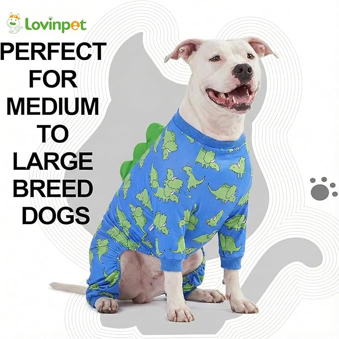 LovinPet Large Dog Pajamas, Four-Leg Stretch Onesie Bodysuit, Lightweight UV-Shielding Pajamas, Anti-Lick Calming Recovery Suit for Surgery, Pull-On for Medium and Large Breeds,Blue Green,3XL