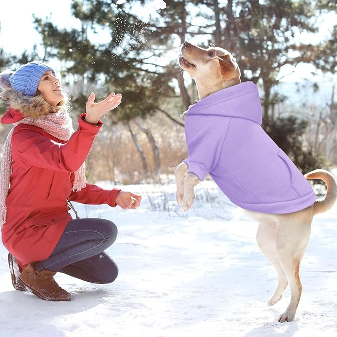 4XL Dog Sweaters for Large Dogs,Dog Hoodie,Cozy Fleece Interior Sweatshirt with Hood & Pocket,Leash Hole,Pet Clothes Sweater Hoodie for Large Dogs,Light Purple&4XL