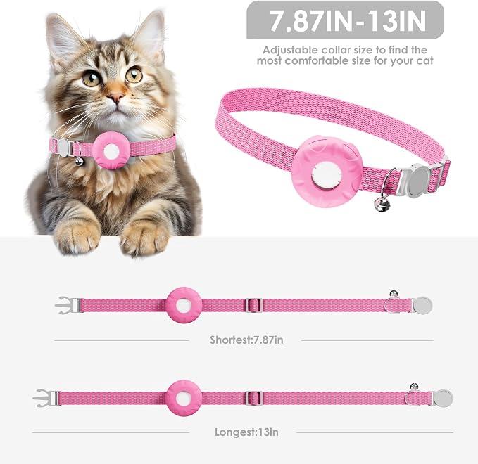 GPS Tracker for Cats, Cat Tracker with Real-Time Location, Pet Tracker with Cat Collar, Compatible with Apple Find My App (Only iOS), No Monthly Fee, Waterproof, Pink