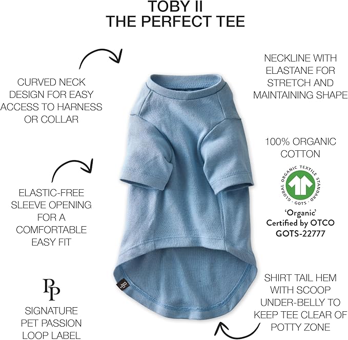 Toby II - The Perfect Tee, 3 Pack Short Sleeve Pet T-Shirt 100% Organic Cotton Tees Clothes for Small, Medium, Large Dogs, Navy Ombre, XX-Large (70-110 lbs)