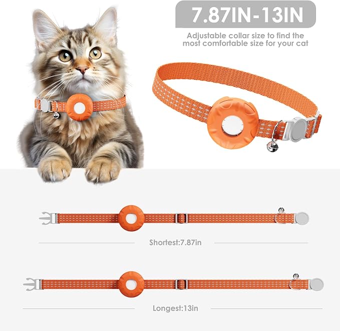 GPS Tracker for Cats (iOS Only), MINI Cat Tracker, Real-Time Location Pet Tracker, No Monthly Fee GPS Tracker, Compatible with Apple Find My,Anti-Lost Smart Tag (Orange)