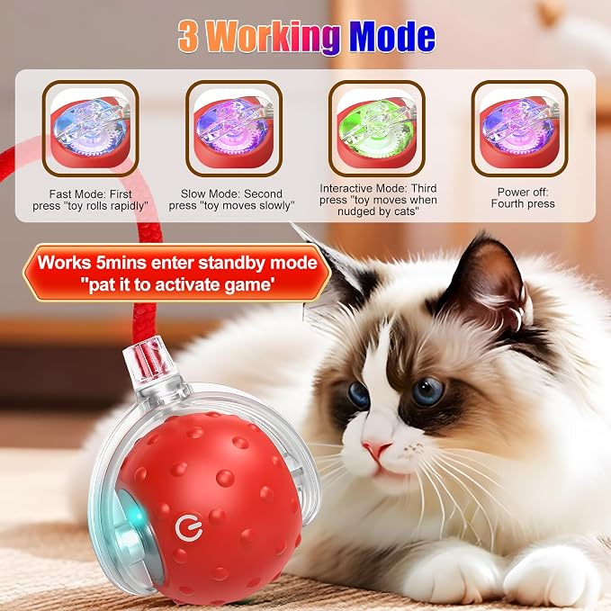 Tiny Fetch Dog Toy, Tinyfetch Interactive Dog Cat Toys Balls with Birdsong, 360° Smart Automatic Rolling Electric Dog Ball Toy, Fast Moving Balls Toys for Pets (red)