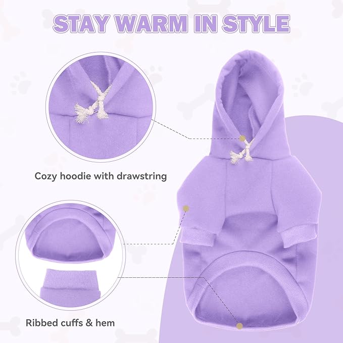 Dog Sweaters,Dog Hoodie,Cozy Fleece Interior Sweatshirt with Hood & Pocket,Leash Hole,Pet Clothes Sweater for Small,Medium,and Large Dogs,Light Purple&2XL