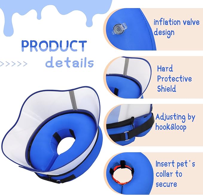 Supet Raised Inflatable Dog Cone Collar to Stop Licking, Soft Dog Cone Alternative After Surgery, Pet Neck Donut Collar for Small Medium Large Dogs