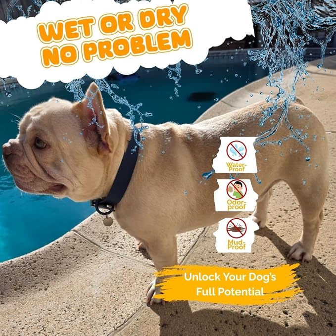 Waterproof Dog Collar, Soft Comfortable Pet Collars, Adjustable Odor Proof Heavy Duty Dog Collars Easy to Clean for Large, Medium Small Dogs by Bee N Buu (Blue, Large (length15.5-19.5", Width 1"))