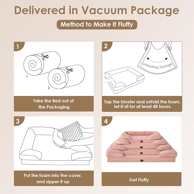 EHEYCIGA Orthopedic XL Dog Beds, Waterproof Memory Foam Dog Bed for Extra Large Dogs, Non-Slip Bottom and Egg-Crate Foam Big Pet Couch Bed with Washable Removable Cover, Dusty Pink
