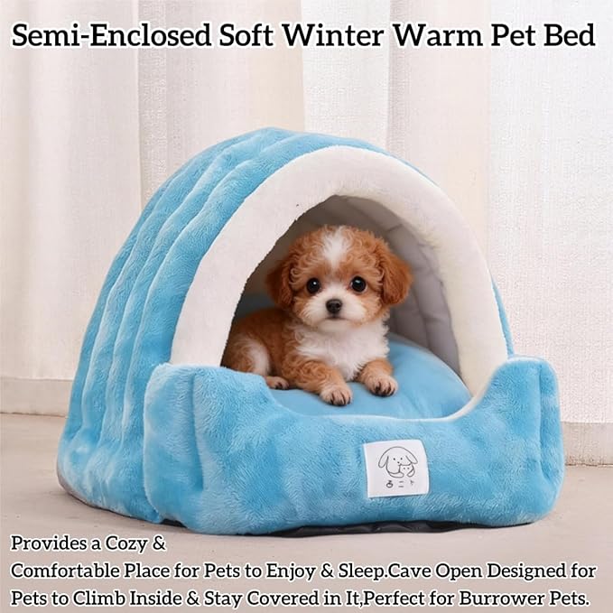 Cat Cave Bed for Indoor Cats-Semi-Enclosed Soft Winter Warm Bed,Cat Tent Nest with Removable Cushion and Anti-Slip Bottom,Slipper Dog Bed Cuddler House Easy Wash (Green, S:15.7×13.8×12.6in)