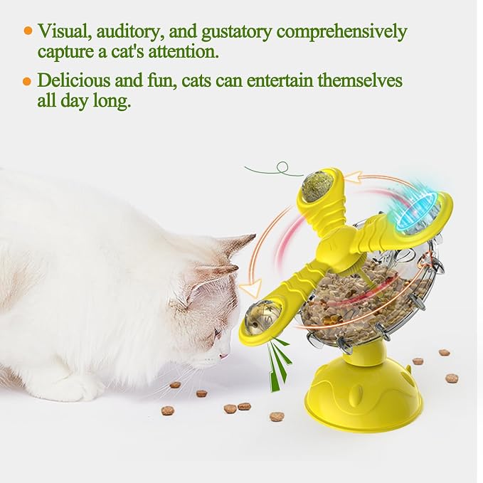 Rotating Pet Treat Dispenser Toy: 360-Degree Rotating Windmill Puzzle Toy, Window-Mounted Ferris Wheel Feeder with Suction Cups for Cats and Dogs, Suitable for Puppies (Pink)