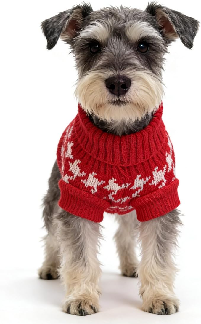 Small Dog Cold Weather Sweaters – Warm Knit Turtlenecks, Cozy Pet Pullovers Dog Clothes with Leash Hole for Chihuahua Bulldog Pug Beagles (Red/White, Small)