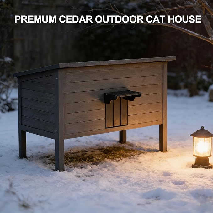 Herture Outdoor Cat House Weatherproof,47.24" Large Insulated Cat House Outdoor with All-Round Foam,Outdoor Cat Shelter for Winter,Feral Cat Shelter for Multiple Cats,Wooden Stray Cat Condo PG01DHZ