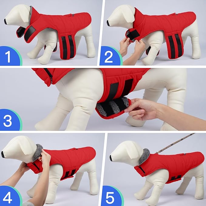 MIGOHI Warm Dog Winter Coat - Winter Dog Jacket, Reflective Windproof Fleece Vest with Leash Hole and Furry Collar