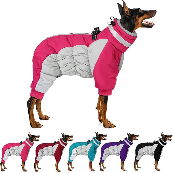 MIGOHI Full Body Dog Coat - Warm Reflective Small Dog Winter Coat with Harness, Turtleneck Fleece Jacket for Dogs,Four-Leg Windproof Puffer Jackets Snowsuit with Zipper for Small Medium Large Dogs,S