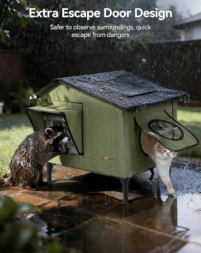 Heated Cat House for Outside Weatherproof in Winter, Large Insulated Feral Cat Shelter with Pet Heating Pad for Multi Kittens Puppies, UL Certified, Elevated Base with Chew-Resistant Cord (20"x16")