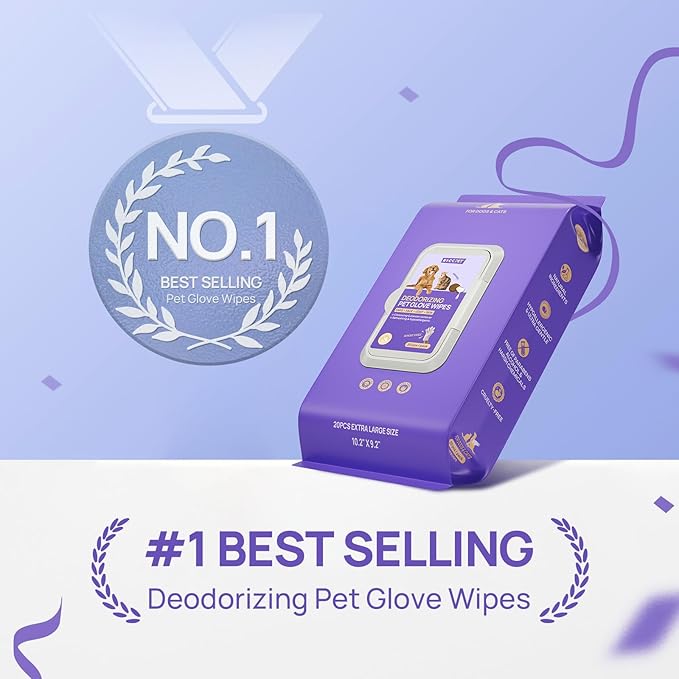 HICC PET Cleaning Deodorizing Glove Wipes for Dogs & Cats, Vet Recommended Hypoallergenic Hydrating & Nourish Fur Pet Grooming Glove Wipes, Pet Bathing Wipes for Horse Coat Care,20pcs Coconut Scent