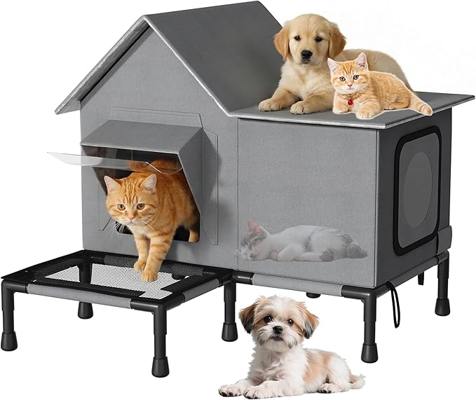 Cat House Outdoor Insulated - Waterproof Cat House Shelter for Outside with Elevated Floor Avoiding Snow and Rain for Stray, Feral & Community Cats in Winter, Easy to Assemble, Fits up to 55lbs