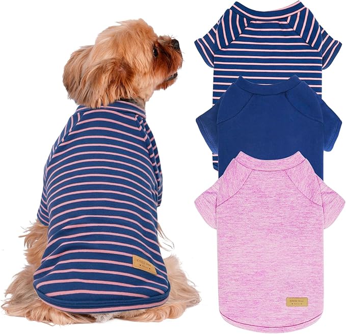 KYEESE 3Pack Dog Sweater, Soft Pet Sweatshirt Pullover Stretchy Dog Sweater for Small Dogs Girl Boy, Lightweight Fleece Pet Shirt Clothes with Sleeves, L