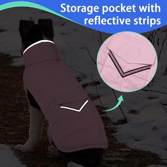 MIGOHI Warm Dog Snowsuit - Winter Dog Jacket, Reflective Windproof Fleece Vest with Leash Hole and Furry Collar