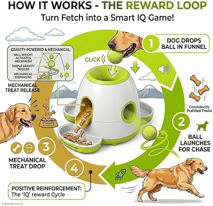 Dog Tennis Ball Launcher with Treat Dispenser, Interactive Puzzle Toy for Dogs, 2-in-1 Fetch Training Machine, Slow Feeder Reward Toy for Medium Large Dogs Indoor Outdoor(C)