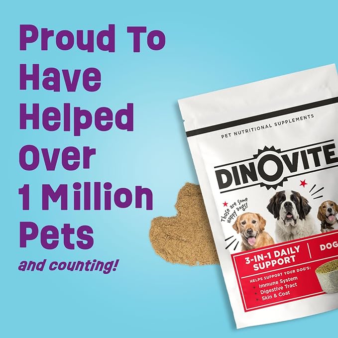 Dinovite 3 in 1 Probiotic for Small Dogs, Skin & Coat, Digestive Health & Joint Relief, Dog Food Toppers, Immune Support, Allergy Relief & Itch Relief Skin Care, 30 Servings (1-18lb)