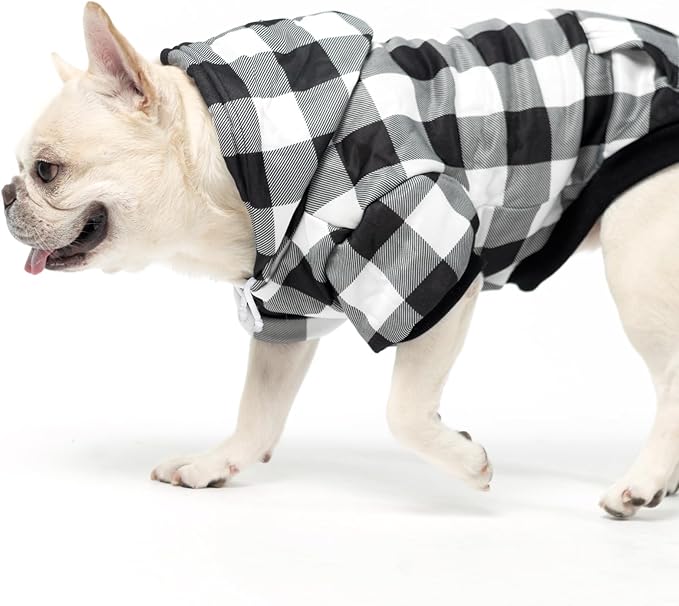 KOOLTAIL Plaid Dog Hoodie for Small Medium Large Dogs - Pet Clothes Sweater with Hat and Pocket for Cold Weather Winter, Warm Soft Hooded Sweatshirt Coat Outfit for Puppy Cats Girls Boys White SM