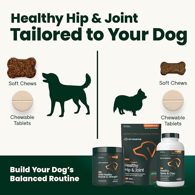 VetriScience Extra Strength Healthy Hip & Joint Chewable Tablets, GlycoFlex Glucosamine and Green-Lipped Mussel Joint Support Supplement for Dogs, Soothe Joint Discomfort, Chicken, 120 Count