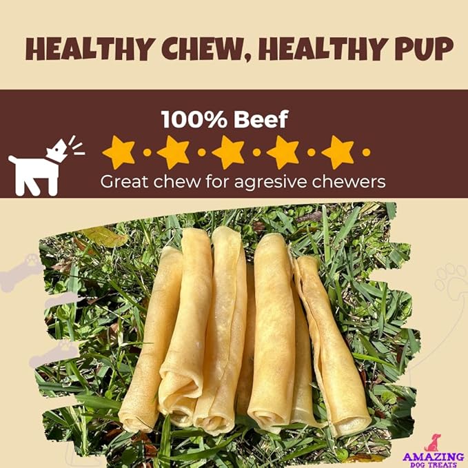 Amazing Dog Treats - Large Collagen Stick - 6 Inch, 100 Count - Beef Cheek Rolls for Dogs - Pure No Hide Bones