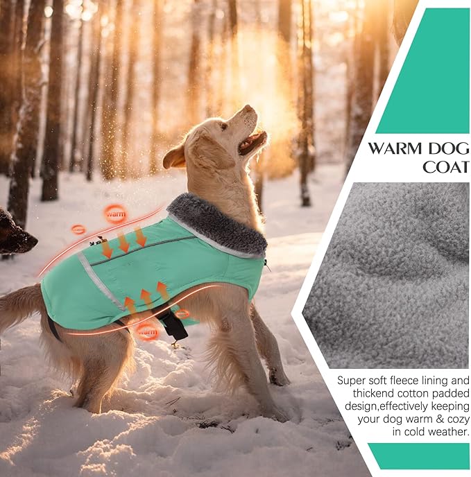 QBLEEV Warm Dog Coat Reflective Dog Jacket, Waterproof Dog Winter Coat Turtleneck Dog Clothes for Cold Weather, Thick Fleece Dog Snowsuit Christmas Dog Vest Pet Apparel for Small Medium Large Dogs XL