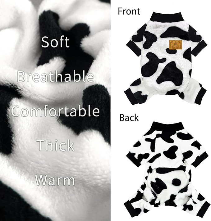 XPUDAC Cow Dog Sweater, Dog Winter Clothes for Small Medium Dogs Girl Boy Fleece Pet Pajamas for Winter Christmas, Medium
