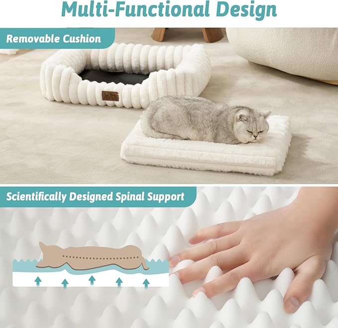 Orthopedic Dog Bed for Small Dogs & Cats - Washable Rectangle Pet Bed with Anti-Slip Bottom, Soft Calming Cat & Puppy Bed for Indoor Pets (25"x21"x6", Cream)