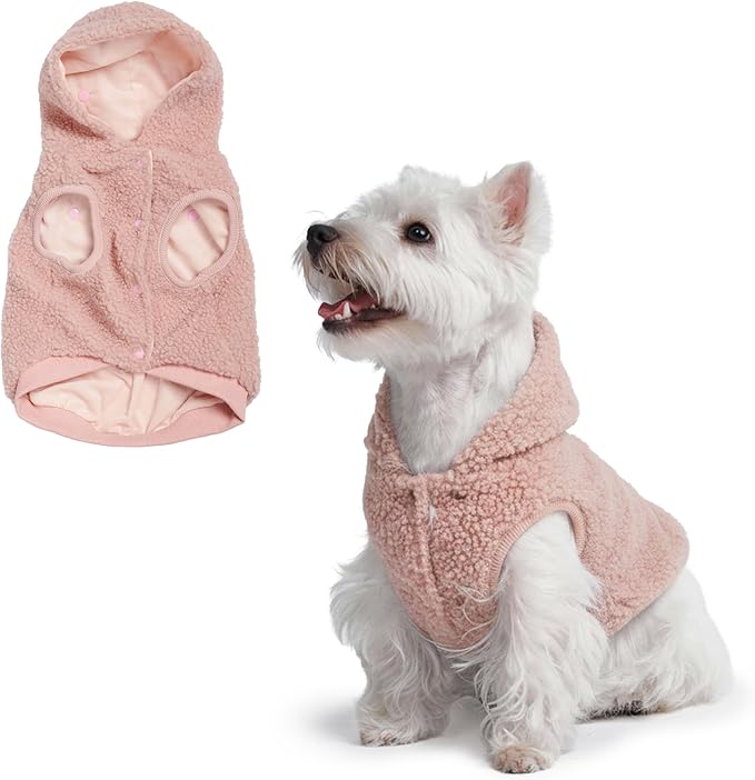 Spark Paws Fleece Dog Jacket, Hooded Sweater Vest, Warm Coat for Winter - Suitable for Small Medium Large XL XXL Breeds - Pink - M