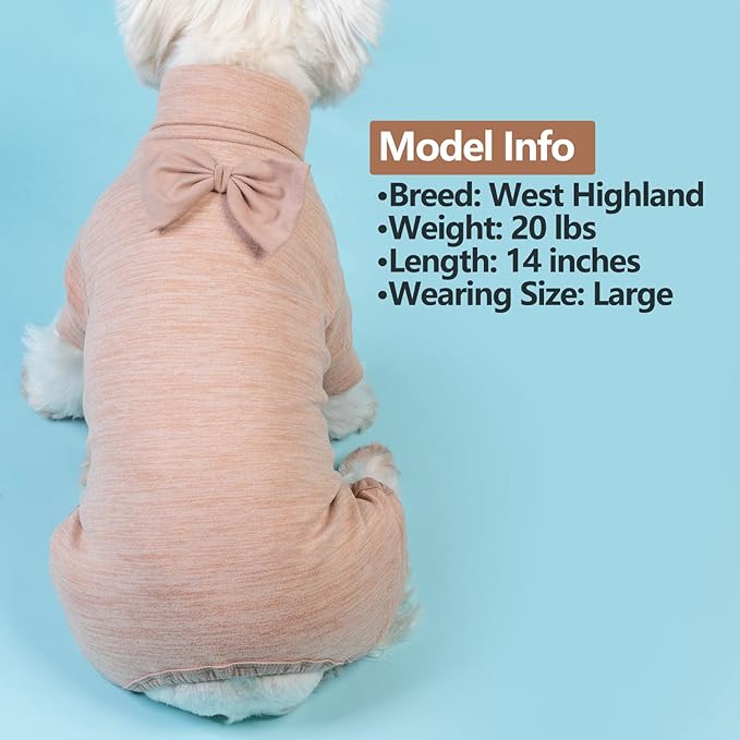 KYEESE Pajamas for Small Dogs - Turtleneck Stretchy Pjs Sweater, Super Soft Warm Material Coat With Bowtie, Dog Onesie Puppy Pajamas, Khaki, XS
