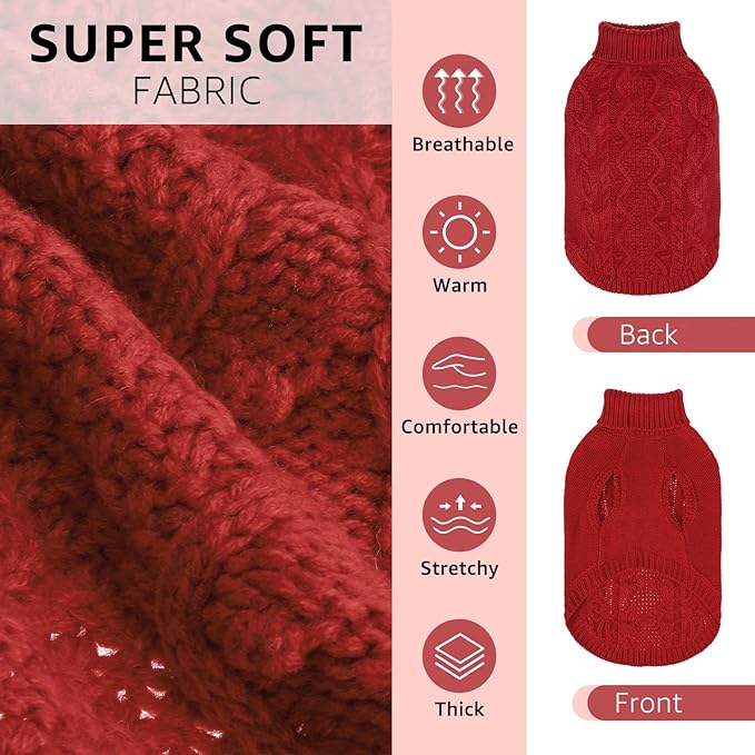 SCENEREAL Knitted Dog Sweater for Large Medium Small Dogs, Cat Dog Winter Coat Warm Sweatershirts Outfits, Classic Pet Clothes with Leash Hole, Soft Pet Knitwear Apparel for Girls Boys, Burgundy SM