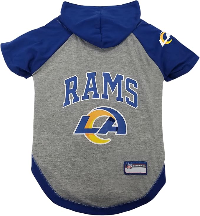 Pets First NFL Los Angeles Rams Hoodie for Dogs & Cats. NFL Football Licensed Dog Hoody Tee Shirt, Medium. Sports Hoody T-Shirt for Pets. Licensed Sporty Dog Shirt
