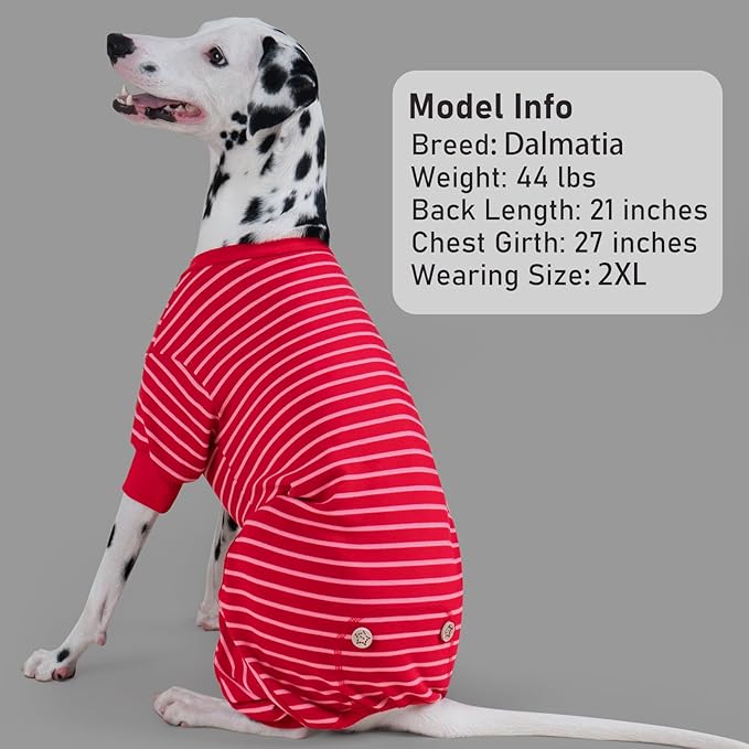 KYEESE Dog Pajamas, Striped Pet PJS Velvet Fleece Doggie Jammies, 4 Legs Outfit Soft Dog Pajamas, Cozy Pet Clothes Onesie, Comfortable PJS for Large Dogs,Red Striped,XXX-Large