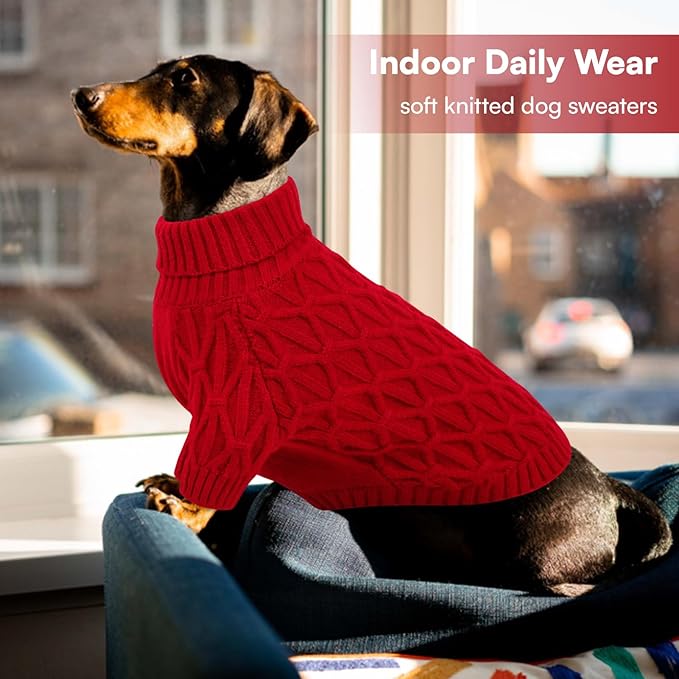 Queenmore Dog Sweaters for Large Dogs Girls Boys,Warm Pullover Extra Large Dog Sweater,Dogs Christmas Sweaters,Classic Turtleneck Thick Clothes for Extra Large Pets, Pitbull, Boxer(Red,2XL)
